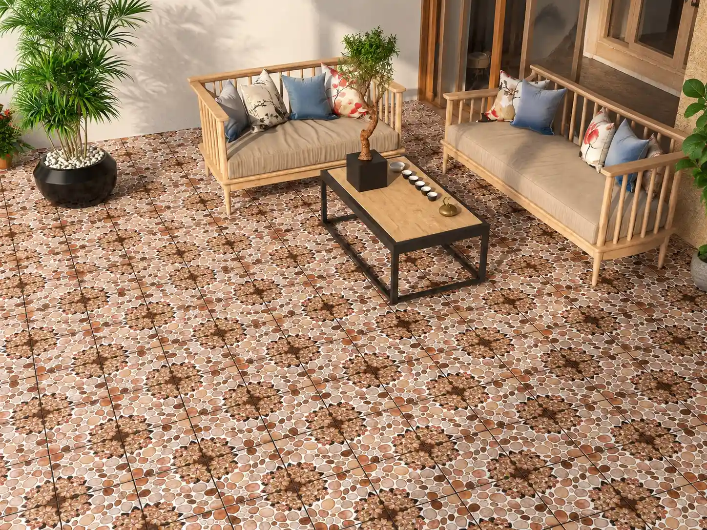 Cerámica rústica Zacatepec Marrón 43x43 cm para patios y terrazas