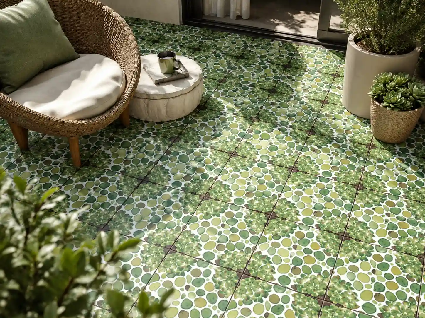 Cerámica rústica Zacatepec Verde 43x43 cm para patios y espacios naturales
