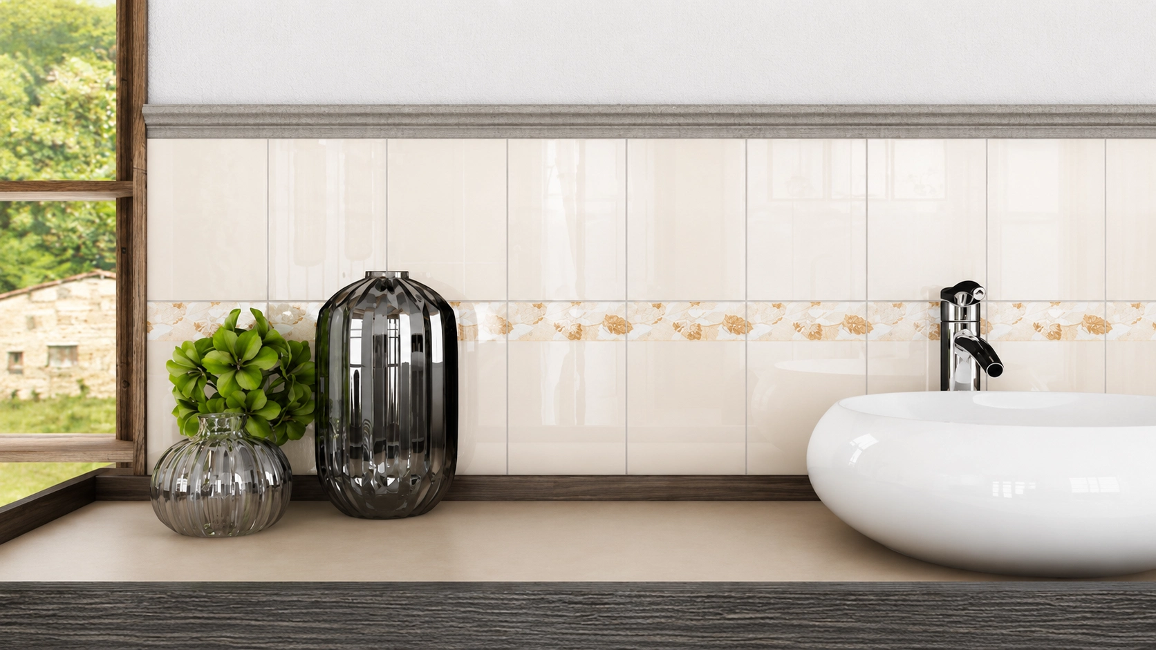 Azulejo Palenque Beige Listelo Baño para baño y pared interior