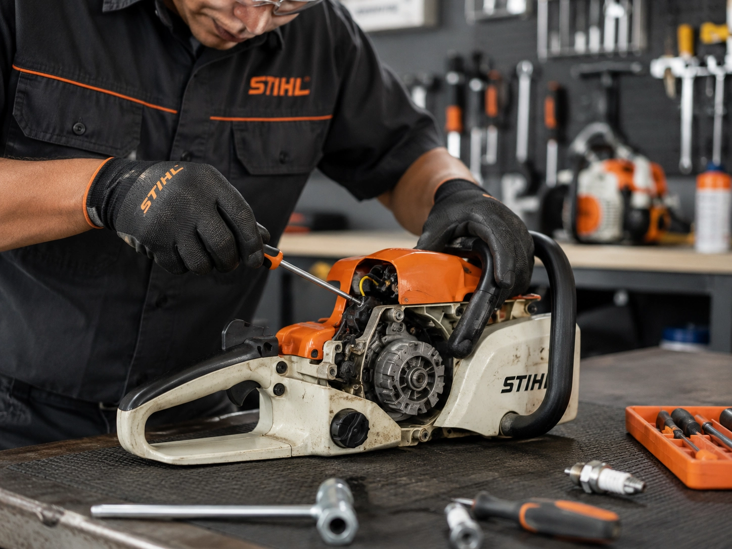 Técnico revisando máquina STIHL