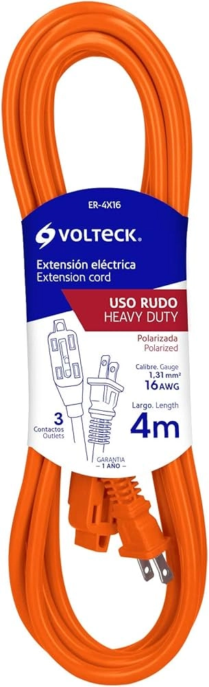 Extensión eléctrica naranja uso rudo en Ferretería Vásquez