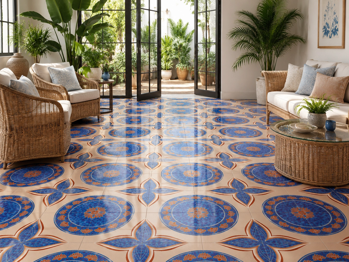 Cerámica geométrica Hermosillo Azul 43x43 cm para pisos decorativos interiores y áreas sociales