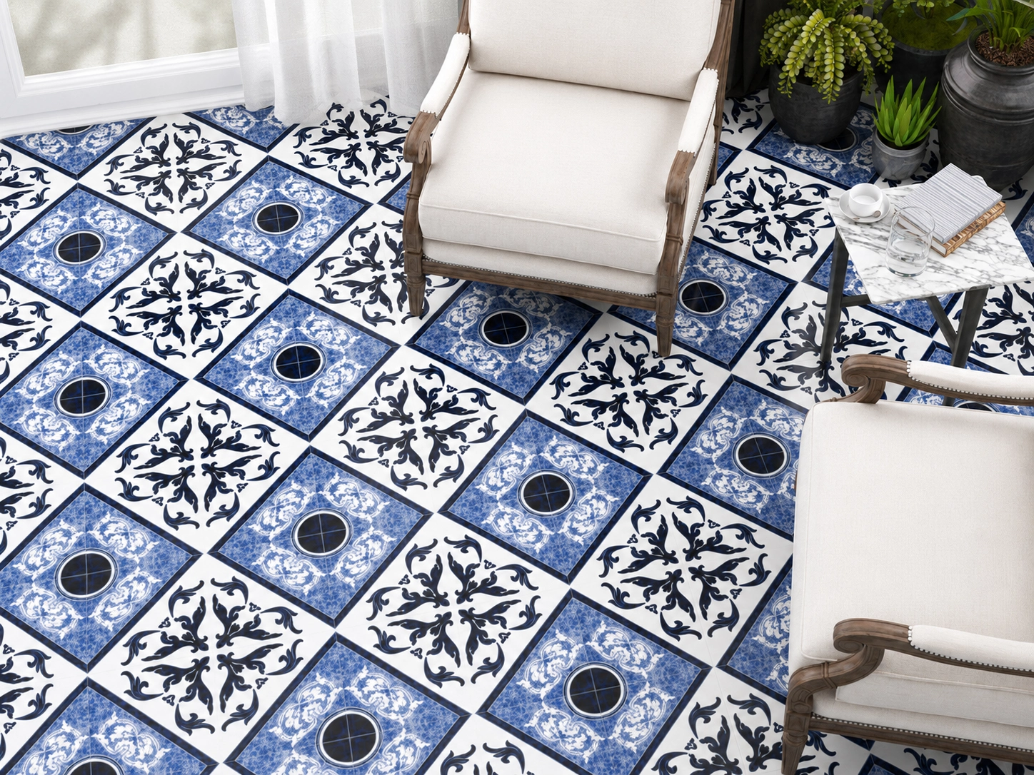 Cerámica geométrica Forte Azul Castello 31x31 cm